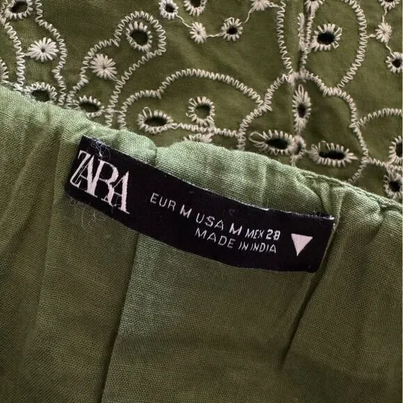 Zara Openwork Eyelet Embroidered Dress in Green Size M - Picture 12 of 15